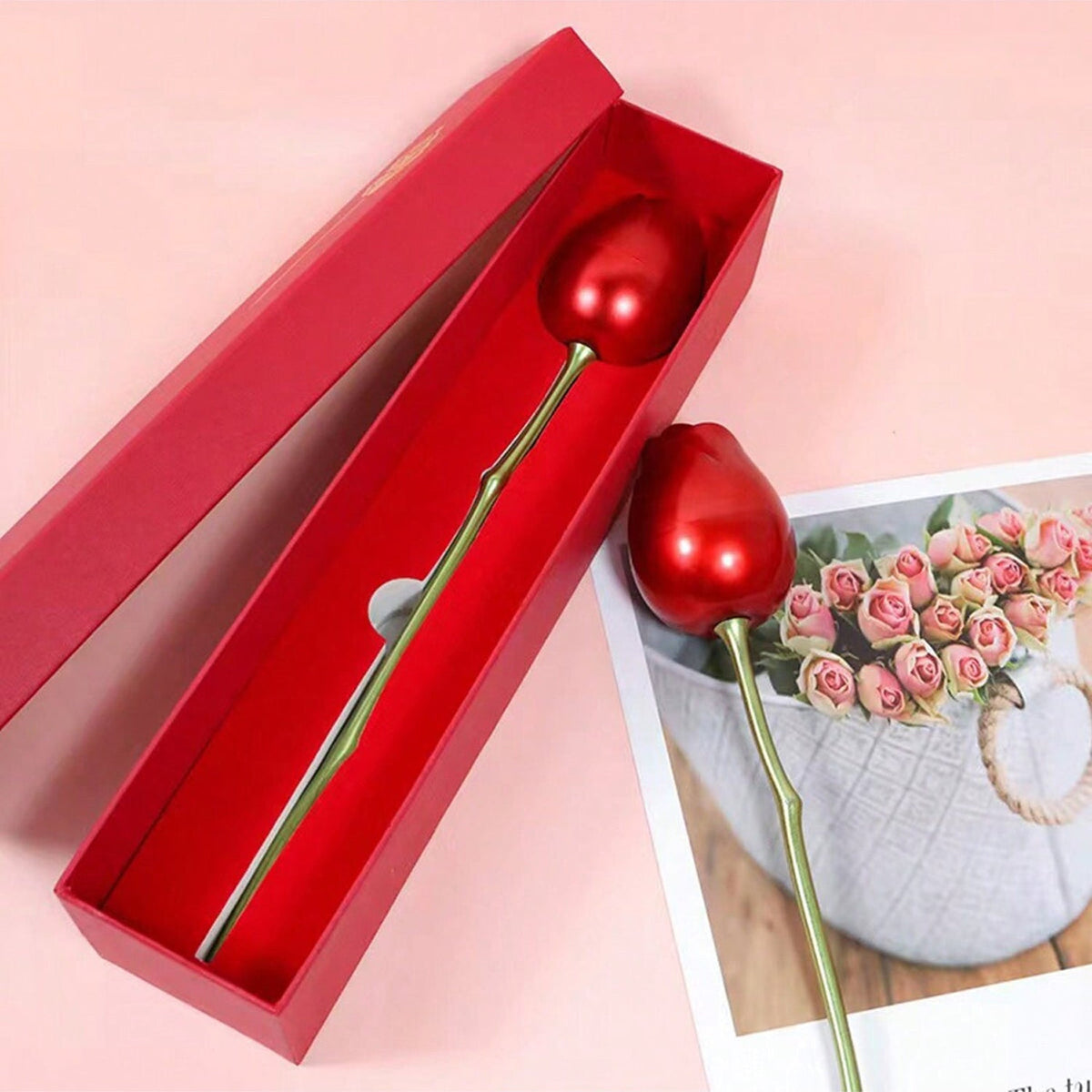 Red Rose Shape Ring Box