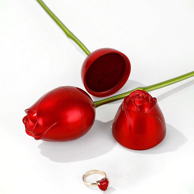 Red Rose Shape Ring Box