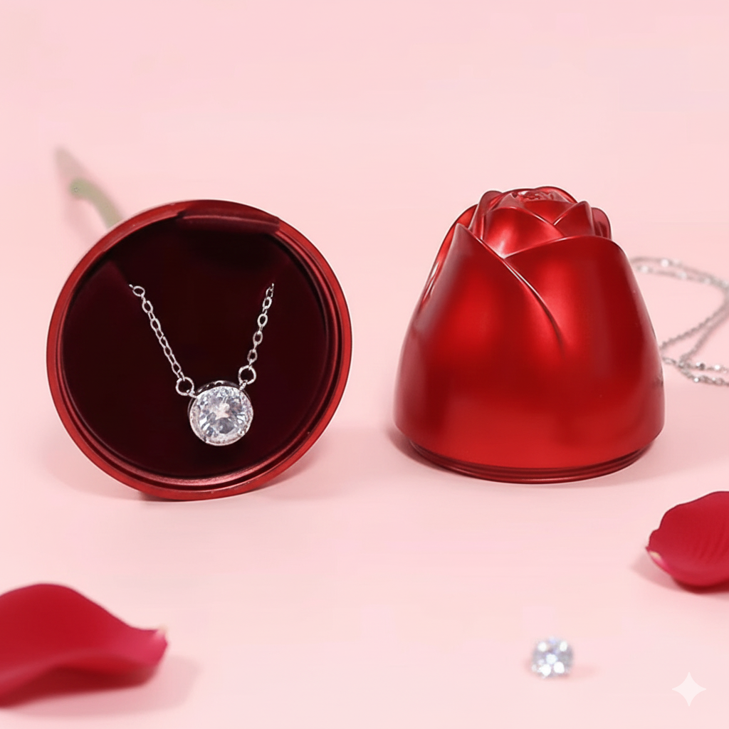 Red Rose Shape Ring Box
