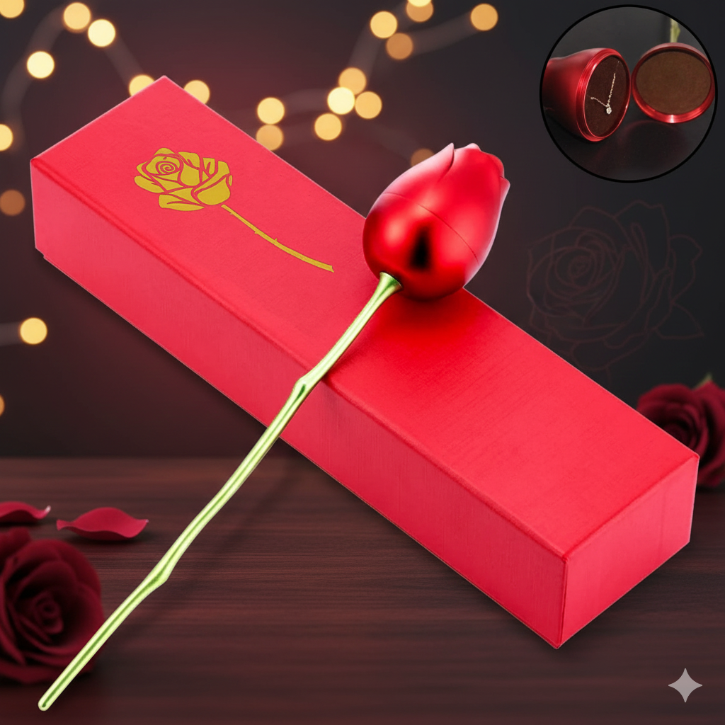 Red Rose Shape Ring Box